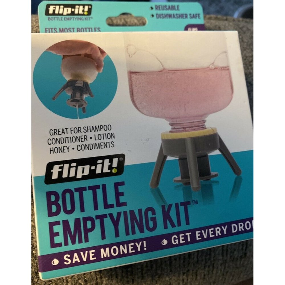 Flip-It! Bottle Emptying Kit Bottle Cap Condiment Lotion Shampoo | Grey NEW